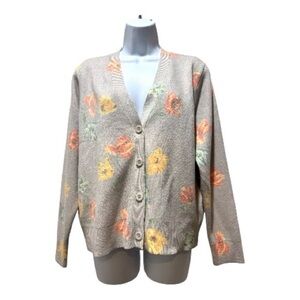 Sioni Floral Jacquard Cardigan Sweater Light Taupe Multicolor Size L
